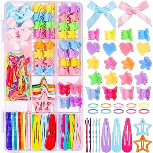 Teenitor Hair Accessories for Girls 193pcs Hair Clips for Girls Toddler Hair Accessories, Mini Girls Hair Clips, Small Claw Clips Bobby Pins and Hair Ties