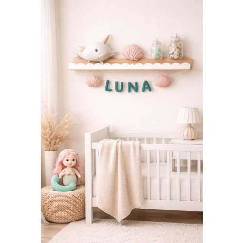Felt Name Banner with Seashells | Coastal Nursery Garland