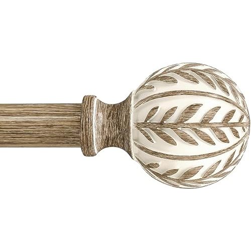 Boho Wood Curtain Rods for Windows 28 to 48 inch,1" Adjustable Heavy Duty Window Curtain Rod with Imitation Wood Grain Finials,Rustic Decorative Drapery Rods Set,Size:18-60'',Weathered Wood