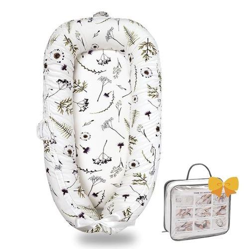 Baby Lounger-Breathable and Soft Organic 100% Cotton, Portable Infant Lounger with Removable Lounger Cover, Floor Lounger for Newborn - Mami Forest