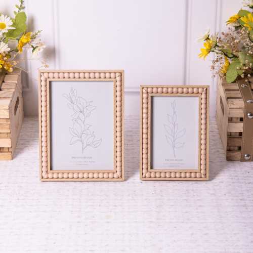 Natural Wood Frames Beaded Bobbin Photo Picture Freestanding / Wall Frames