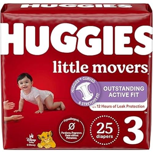Huggies Size 3 Diapers, Little Movers Baby Diapers, Size 3 (16-28 lbs), 25 Count, Packaging May Vary