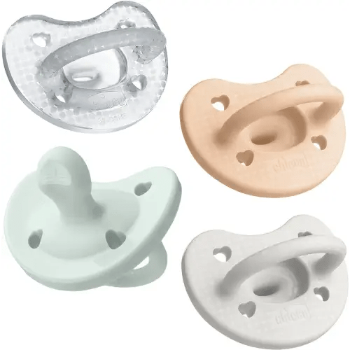 Chicco PhysioForma Luxe Silicone One Piece Pacifier for Babies Aged 0-6m | Fashion Textured Shield | BPA & Latex Free | Reusable Sterilizing Case | Multicolor, 4pk