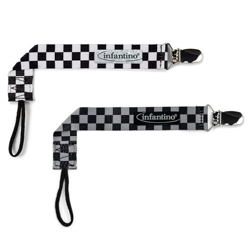 BooginHead by Infantino PaciGrip 2-Pack Pacifier Clips – Universal Fit, Gentle on Clothes, Keeps Pacifiers Clean & Close, Ages 0-36 Months, Black, Grey and White Skater