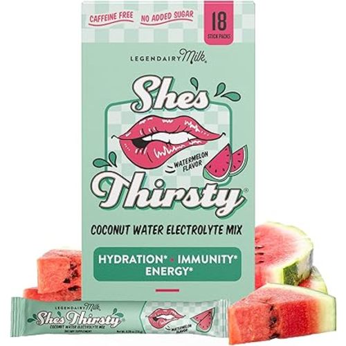 Legendairy Milk She’s Thirsty – Watermelon, Hydration Packets | Cortisol Supplement for Stress Relief & Adrenal Support | Coconut Water Electrolytes Powder, No Sugar Added 18 ct