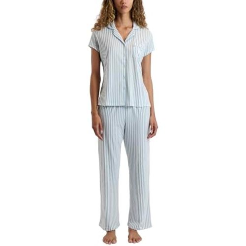 Laura Ashley Women's Pajamas 2 Piece Cotton Blend Notch Collar Button Down PJ Set