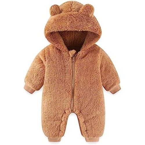 Baby Bear Hooded Fleece Romper Snowsuit