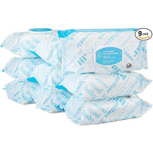 Amazon Elements Baby Wipes, Unscented,White 720 Count, Flip-Top Packs - 80 Count (Pack of 9)