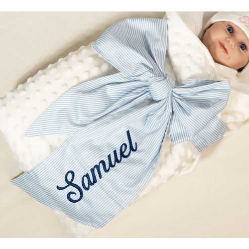 Customized Name Baby Boy Swaddle Bow Sash, Newborn Birth Announcement Picture Props, Maternity Photo Prop, Gender Reveal,Custom Newborn Gift