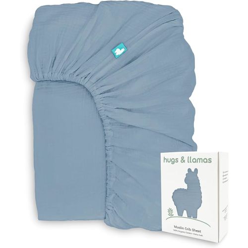 Hugs & Llamas | 100% Organic Cotton Muslin Fitted Crib Sheet | Premium Baby Crib Sheet for Boys & Girls in Neutral Colors
