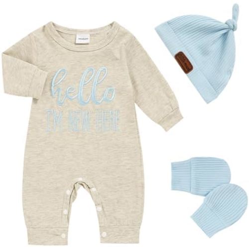 Newborn Romper Baby Boy Cotton Jumpsuit New Baby Hat Gloves Romper Coming Home Clothes Outfits