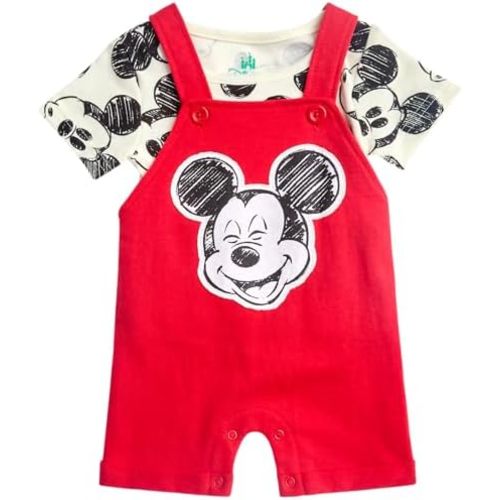 Disney Baby Boys Shorts Set - 2 Piece Spiderman Mickey Mouse Cars Winnie the Pooh Shortall Romper Shirt Short Set (0-3M-24M)