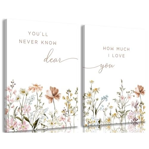 2 Pcs Wildflower Nursery Canvas Wall Art Flower Botanical Sentence Poster Painting Picture Wall Decor Boho Girl Nurseries PrintArtwork for Nursery Baby Room Living Room Bedroom Home Decoration