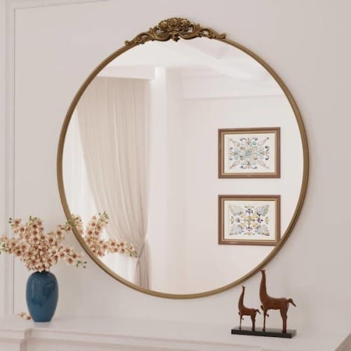 24 in. H x 24 in. W Round Mirror Arched Vintage Mirror Gold Mirrors Decor Mirror Bathroom Vanity Mirror Over Sink