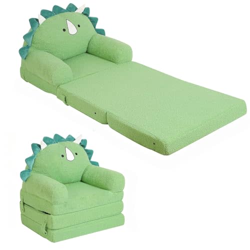 MOMCAYWEX Kids Sofa, Sherpa Couch with Tri-Layer Foam Cushions, Comfy Seating for Kids Age 18 Months and Up, Green