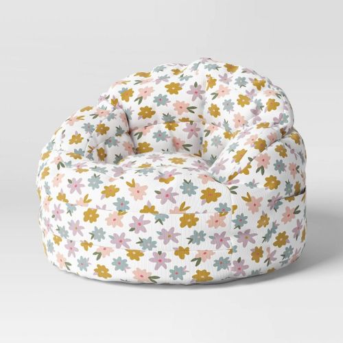 Settle in Kids' Bean Bag Floral Print - Pillowfort™: Multicolored, Double-Stitched, Handle & Pocket, Ages 3-9