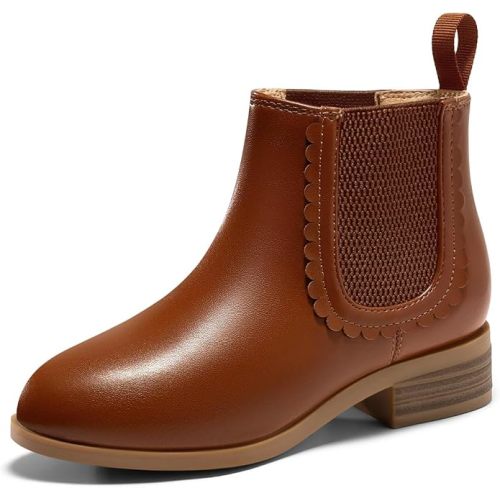 Coutgo Girls Chelsea Ankle Boots Kids Slip On Chunky Low Heel Elastic Fall Winter Booties Shoes
