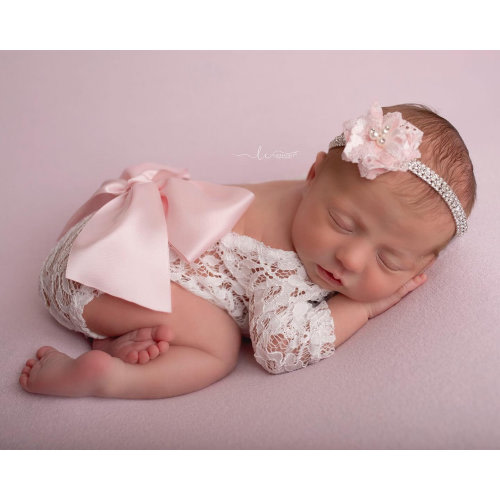 Lace Newborn Romper with Back Bow AND/OR Flower Headband