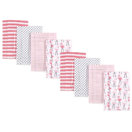 Hudson Baby Boys and Girls Cotton Poly Flannel Burp Cloths 8-Pack, Flamingos, One Size - Flamingos 8-Pack - One Size