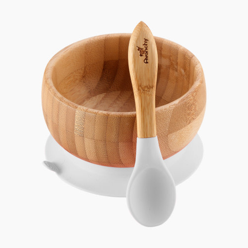 Avanchy Bamboo Suction Baby Bowl + Spoon - White
