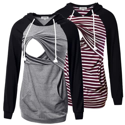 GINKANA Women's Nursing Hoodie Sweatshirt Long Sleeves Breastfeeding Maternity Tops Casual Clothes