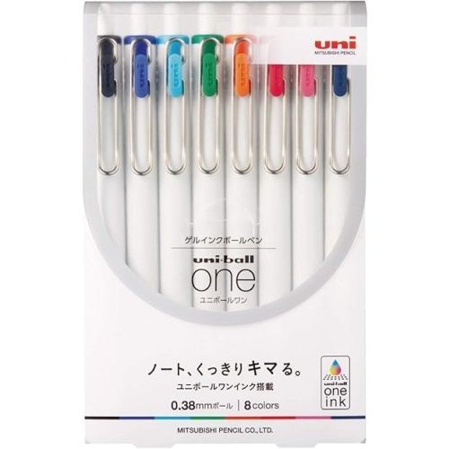 Uni Ball One, Gel Ink 0.38mm Ballpoint Pen, 8 Colors Set (UMNS388C)