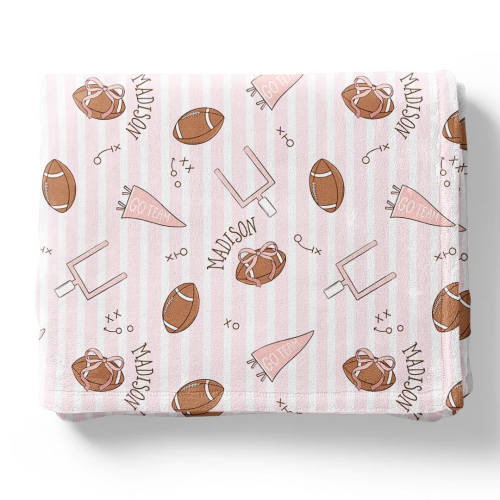 Tiny Touchdowns Personalized Kids Blanket | Pink