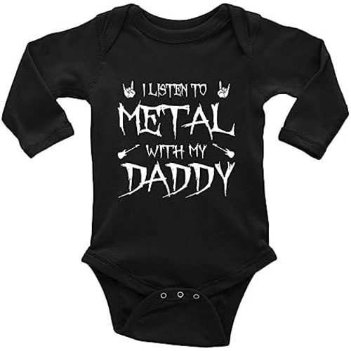 I Listen to Heavy Metal with My Daddy Infant Rompers Short Sleeve Baby Bodysuit