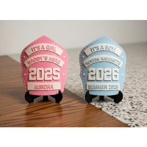 Custom Firefighter Baby Announcement Shield | 3D Printed Nursery Decor