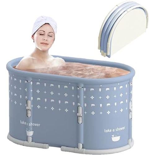 Portable Bath Tub No Installation, Foldable Bathtub for Adults, Separate Hot SPA Tub for Shower Stall, Non-Inflatable Ice Folding Bathubs, Family Soaking Baths (Gray, 37.4×21.6×21.6 inch)