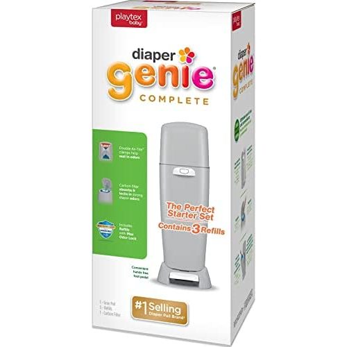 Diaper Genie Complete Pail (Grey) | Odor-Controlling Baby Diaper Disposal System | Includes Diaper Pail & 3 Refill Bags