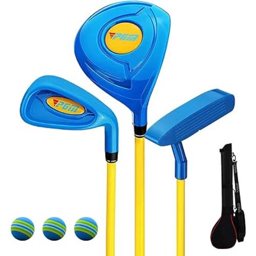 PGM Children's Golf Club Set - Can Hit Real Balls, 3 Pieces Clubs Includes Wood, Iron, and Putter, Great for Beginner Boys and Girls, Instructional Training Set