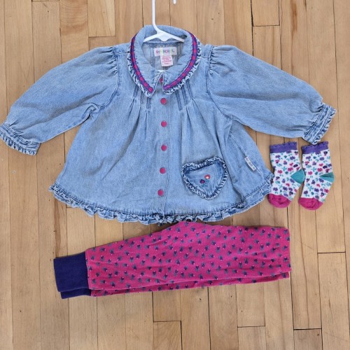 Vintage Rainbow Tag Gymboree Small 18-24m Baby Girl Denim Top Leggings Socks