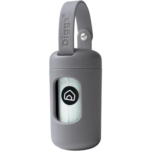 DIGGS Dog Poop Bag Dispenser for Leash - Premium Dog Waste Bag Holder with Easy One-Hand Dispensing (Grey)