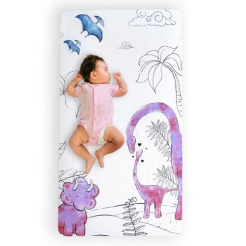 JumpOff Jo - 100% Cotton Fitted Crib Sheet, Super Soft, for Standard Crib Mattresses and Toddler Beds - Pink Dinosaur