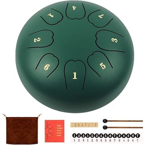 Rain Drum For Outside, Steel Tongue Drum 6 Inch 8 Notes, Tongue Drum with Mallets for Musical Education Entertainment Gifts (Dark Green, 6 Inch)
