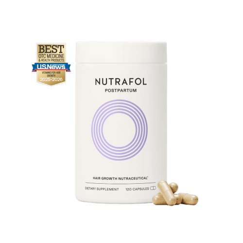 Nutrafol Postpartum Hair Growth Supplements, Clinically Tested for Visibly Thicker Hair and Less Shedding, Breastfeeding-friendly - 1 Month Supply
