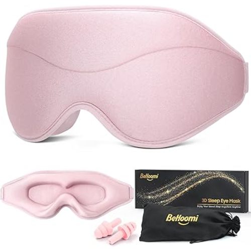 BeHoomi Sleep Mask, Premium Eye Mask for Sleeping, Total Blackout, Super Soft Comfort, Adjustable Fit, Upgraded 3D Ergonomic Designed Sleeping Mask for Home, Office, Travel, Meditation, Yoga, Pink