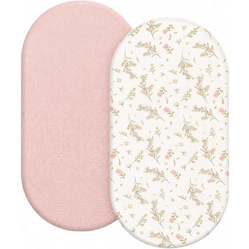 Organic Baby Bassinet Sheets 2 Pack 100% Muslin Cotton for Baby Girl Boy, Soft Fitted Mattress Cover Compatible with Jestonten/MEICHYUN/Youluzhen/Hichangto Bedside Sleeper Protector Sheet