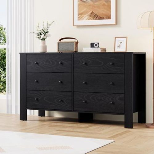 6 Drawer Dresser for Bedroom, Modern Double Dresser Organizer with Storage Drawers, Wooden Chests of Drawers for Bedroom, Entryway, Hallway