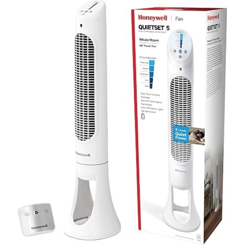 Honeywell QuietSet Whole Room Oscillating Tower Fan with Remote, White, HYF260