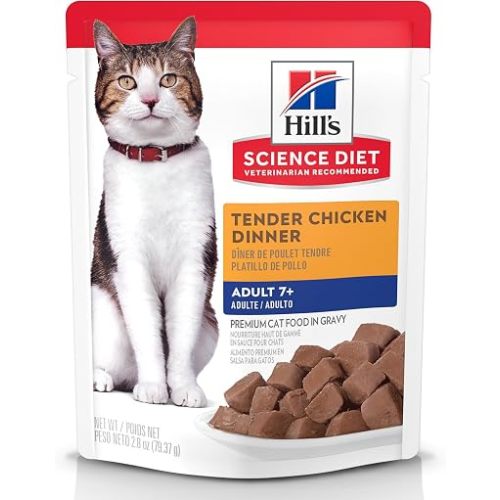 Hill's Science Diet Adult 7+ Wet Cat Food, Chicken Stew, 2.8 oz. Pouches, 24-Pack
