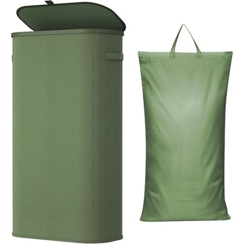Lifewit 105L Large Laundry Basket with Lid, Laundry Hamper with Plastic Handles and Removable Bag, Foldable Tall Dirty Clothes Hampers for Laundry for Laundry Room, Bedroom, Bathroom, Dorm, Green