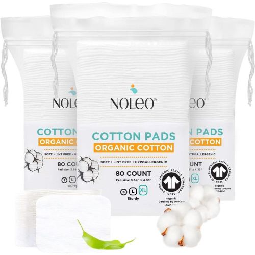 NOLEO Organic Cotton Pads - XL 3.54"x4.33" White 240 Count