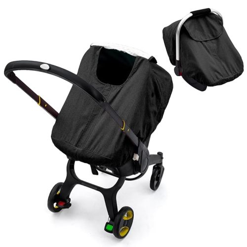 Waterproof Baby Car Seat Cover for Doona, Carseat Cover with Plush Dot Lining for Cold Wet Weather, Infant Car Seat Canopy with Zipper Closure Design & 2 Vents, Keep Baby Warm/Dry
