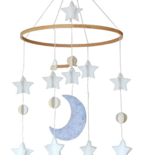 AUQ Mobile For Crib With Hypoallergenic Natural Cotton, Stylish Baby Mobile, Durable Crib Mobile - Safe Materials, Fine Soft Felt