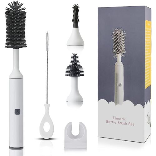Electric Cleaning Brush with Electric Bottle Cleaner Set and Straw Brush,Suitable for Kitchen Brush and Baby Bottle Brush.Waterproof IPX65(White)