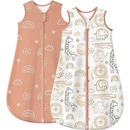 Yoofoss Baby Sleep Sack 6-12 Months TOG 1.0 Baby Wearable Blanket, 2 Pack 100% Organic Cotton Infant Toddler Sleeping Sack 2-Way Zipper Lightweight Sleep Sack