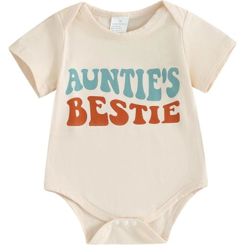 SAYOO Baby Girl Boy Bodysuit Romper Gender Neutral Unisex Funny Aunties Bestie Letter Clothes Casual One-Piece Bodysuit