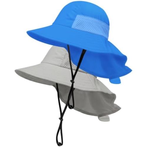 Toddler Baby Sun Hat Kids Summer Beach Essentials Adjustable Beach Hats with Bucket Wide Brim for Boys Girls Age 0-14 Years